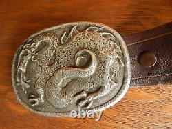 Vintage Dragon Large Mans Custom Cast Sterling Silver Western Belt Buckle