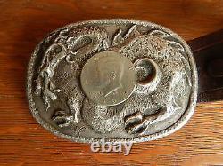 Vintage Dragon Large Mans Custom Cast Sterling Silver Western Belt Buckle