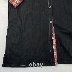 Vintage Dress L Womens Western Floral Stretch Denim Black Slit Cotton Blend