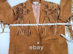 Vintage EREZ LEVY Men L Suede Leather Fringe Western Jacket cowboy country Brown