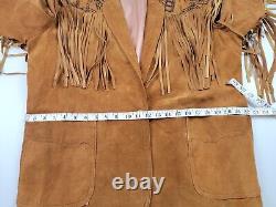 Vintage EREZ LEVY Men L Suede Leather Fringe Western Jacket cowboy country Brown