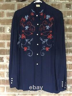 Vintage Elder Mark Twain Western embroidered long Sleeve cowboy Snap shirt 16-34