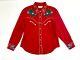Vintage Embroidered Western scully Pearl Snap red Womens Sz large