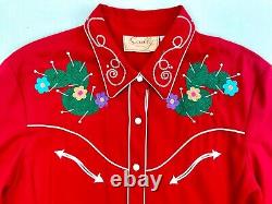 Vintage Embroidered Western scully Pearl Snap red Womens Sz large
