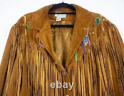 Vintage Erez Levy Women's Suede Jacket Sz L Western Embroidered Fringes