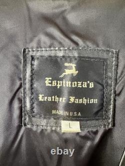 Vintage Espinoza's Leather Fashion Western Biker Vest Black Concho Fringe L USA