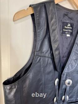 Vintage Espinoza's Leather Fashion Western Biker Vest Black Concho Fringe L USA