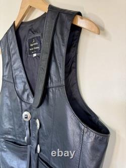 Vintage Espinoza's Leather Fashion Western Biker Vest Black Concho Fringe L USA