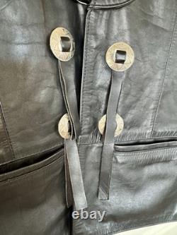 Vintage Espinoza's Leather Fashion Western Biker Vest Black Concho Fringe L USA