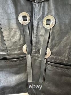 Vintage Espinoza's Leather Fashion Western Biker Vest Black Concho Fringe L USA