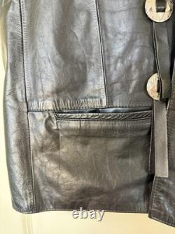 Vintage Espinoza's Leather Fashion Western Biker Vest Black Concho Fringe L USA