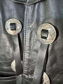 Vintage Espinoza's Leather Fashion Western Biker Vest Black Concho Fringe L USA