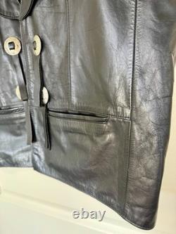 Vintage Espinoza's Leather Fashion Western Biker Vest Black Concho Fringe L USA