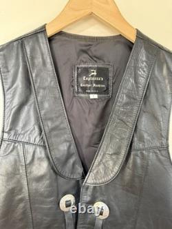 Vintage Espinoza's Leather Fashion Western Biker Vest Black Concho Fringe L USA