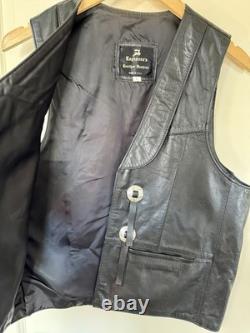 Vintage Espinoza's Leather Fashion Western Biker Vest Black Concho Fringe L USA