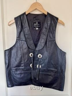 Vintage Espinoza's Leather Fashion Western Biker Vest Black Concho Fringe L USA
