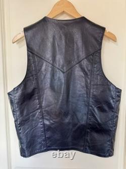 Vintage Espinoza's Leather Fashion Western Biker Vest Black Concho Fringe L USA