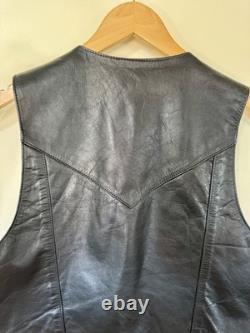 Vintage Espinoza's Leather Fashion Western Biker Vest Black Concho Fringe L USA