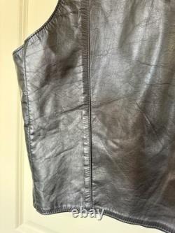 Vintage Espinoza's Leather Fashion Western Biker Vest Black Concho Fringe L USA