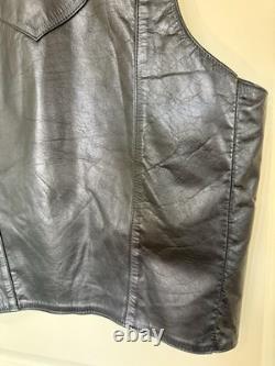 Vintage Espinoza's Leather Fashion Western Biker Vest Black Concho Fringe L USA