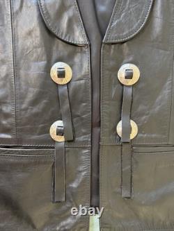 Vintage Espinoza's Leather Fashion Western Biker Vest Black Concho Fringe L USA