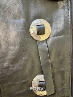 Vintage Espinoza's Leather Fashion Western Biker Vest Black Concho Fringe L USA