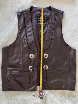 Vintage Espinoza's Leather Fashion Western Biker Vest Black Concho Fringe L USA