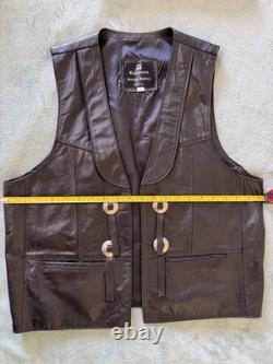 Vintage Espinoza's Leather Fashion Western Biker Vest Black Concho Fringe L USA