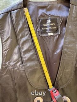 Vintage Espinoza's Leather Fashion Western Biker Vest Black Concho Fringe L USA