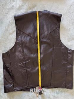 Vintage Espinoza's Leather Fashion Western Biker Vest Black Concho Fringe L USA