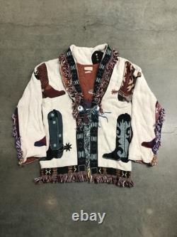 Vintage Fashioned By Cowgirl Patti Western Tapestry Cowboy Boot Cardigan Wmns XL