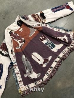 Vintage Fashioned By Cowgirl Patti Western Tapestry Cowboy Boot Cardigan Wmns XL