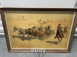 Vintage Frederic Remington Attack on the Supply WagonsWestern Print 18x 26