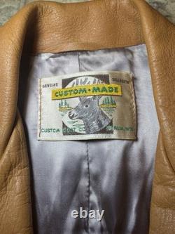 Vintage Genuine Deerskin Leather Coat Custom Made Brown Quilted Western Jacket