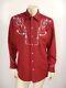 Vintage H BAR C Embroidered Polyester Western Shirt Maroon Size 16.5 LARGE