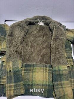 Vintage H BAR C Ranchwear Cowboy Coat Western Jacket Wool Green Plaid Sherpa LG