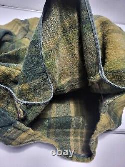 Vintage H BAR C Ranchwear Cowboy Coat Western Jacket Wool Green Plaid Sherpa LG