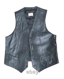 Vintage H Bar C California Ranchwear Black Leather Western Vest Size 44 #7377
