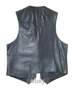 Vintage H Bar C California Ranchwear Black Leather Western Vest Size 44 #7377