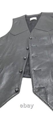 Vintage H Bar C California Ranchwear Black Leather Western Vest Size 44 #7377
