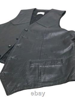 Vintage H Bar C California Ranchwear Black Leather Western Vest Size 44 #7377