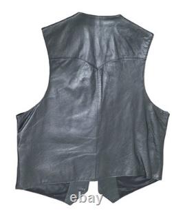 Vintage H Bar C California Ranchwear Black Leather Western Vest Size 44 #7377