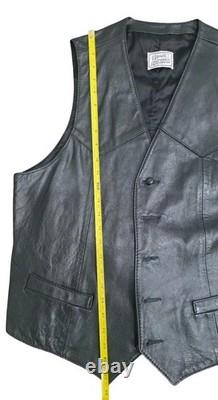 Vintage H Bar C California Ranchwear Black Leather Western Vest Size 44 #7377