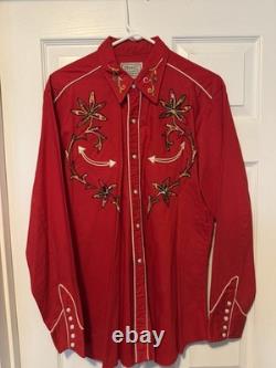 Vintage H Bar C California Ranchwear Men's Large Embroidered Pearl Snap Western