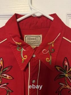 Vintage H Bar C California Ranchwear Men's Large Embroidered Pearl Snap Western