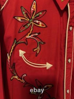 Vintage H Bar C California Ranchwear Men's Large Embroidered Pearl Snap Western