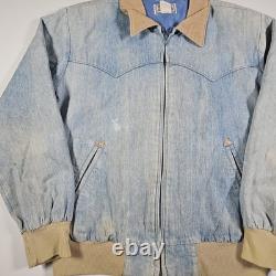 Vintage H Bar C Denim Bomber Jacket Western Ranchwear USA Men's Large