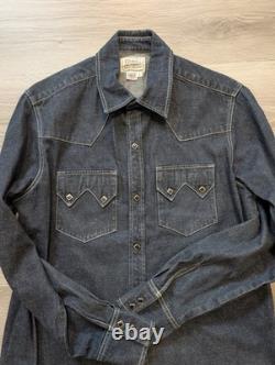 Vintage H Bar C Ranchwear DENIM WESTERN SAWTOOTH SHIRT Size L Black Diamond Snap