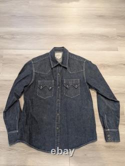 Vintage H Bar C Ranchwear DENIM WESTERN SAWTOOTH SHIRT Size L Black Diamond Snap