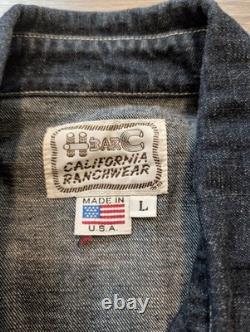 Vintage H Bar C Ranchwear DENIM WESTERN SAWTOOTH SHIRT Size L Black Diamond Snap